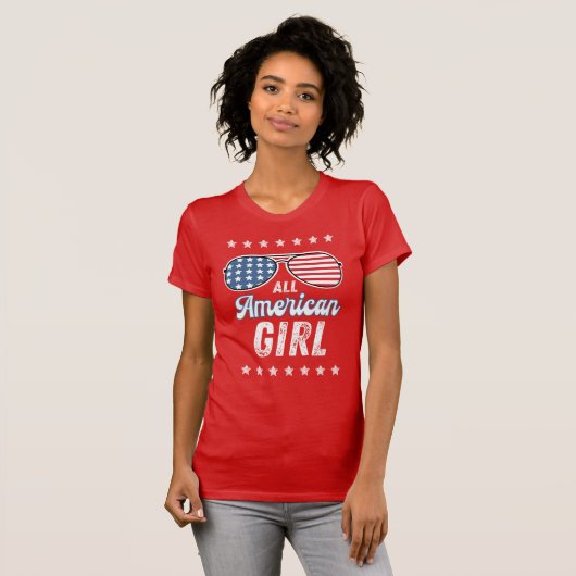 Alle American Girl American Flag Aviator Brillen T-Shirt (Vorne ganz)