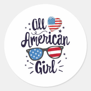 Alle American Girl Women American Flag 4. Juli Runder Aufkleber