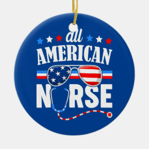 Alle American Nurse 4. Juli Patriotic USA Flag Keramik Ornament