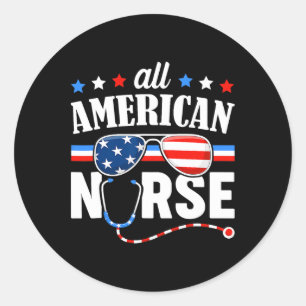 Alle amerikanische Krankenschwester 4. Juli Patrio Runder Aufkleber