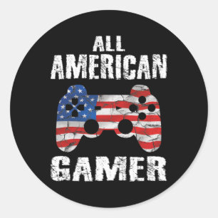 Alle amerikanischen Gamer 4. Juli Video Games Boys Runder Aufkleber