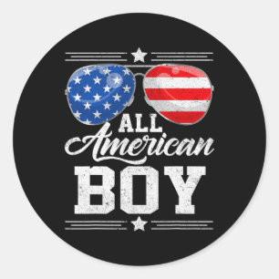 Alle amerikanischen Jungen 4. Juli US Sungles Fami Runder Aufkleber