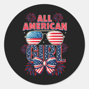 Alle amerikanischen Mädchen 4. Juli Coquette Bow P Runder Aufkleber