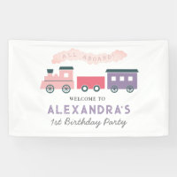 Alle an Bord Dampfzug Pink Girl Birthday Banner