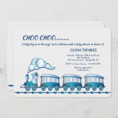 Alle an Bord der blauen Zug-Babyparty-Einladung Einladung (Vorne/Hinten)