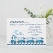 Alle an Bord der blauen Zug-Babyparty-Einladung Einladung (Stehend Vorderseite)