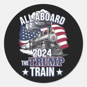 Alle an Bord der Trump-Bahn Trump 2024 Patriotisch Runder Aufkleber