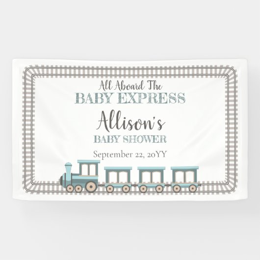Alle an Bord des Baby Express Train Boy Baby Showe Banner (Horizontal)