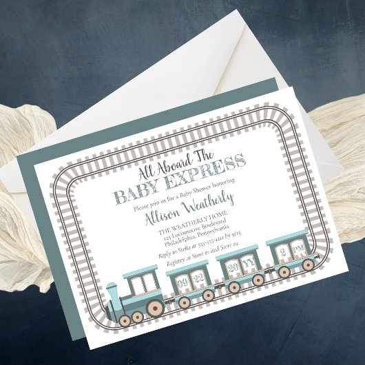 Alle an Bord des Baby Express Train Boy Baby Showe Einladung