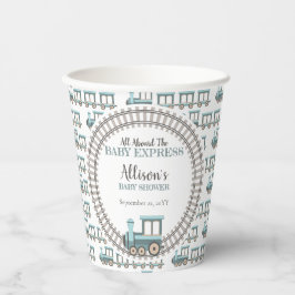 Alle an Bord des Baby Express Train Boy Baby Showe Pappbecher