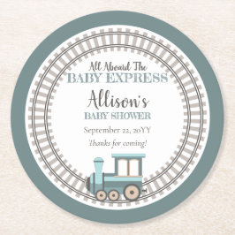 Alle an Bord des Baby Express Train Boy Baby Showe Runder Pappuntersetzer
