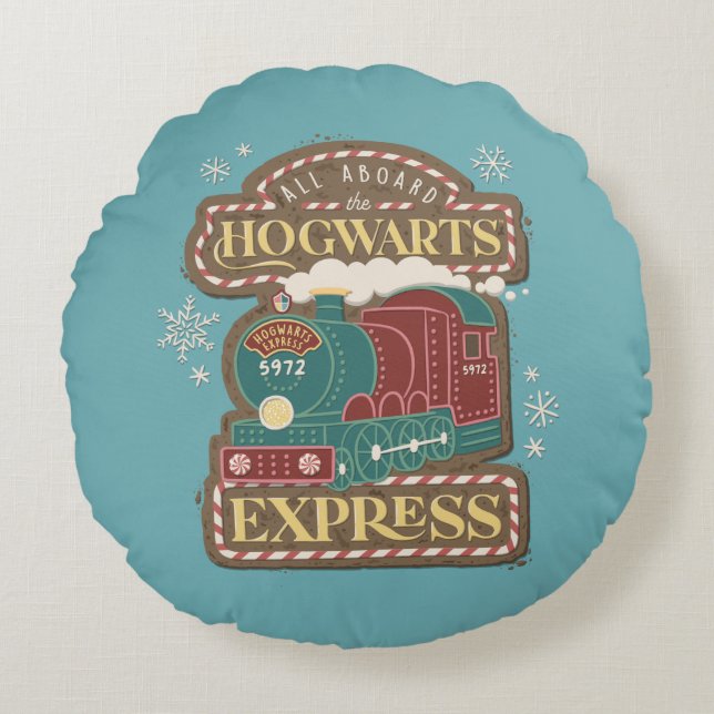 Alle an Bord des HOGWARTS™ Express Weihnachtskochs Rundes Kissen (Vorderseite)