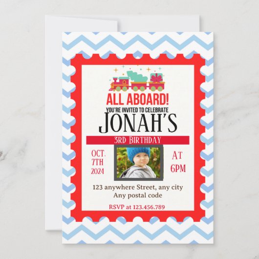 Alle an Bord! Thema Züge Einladung (Vorderseite)