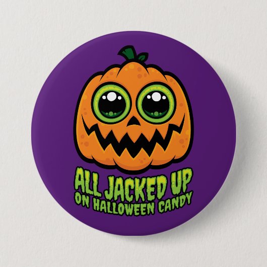 Alle auf Halloween Candy Funny Pumpkin eingeklopft Button (Vorderseite)