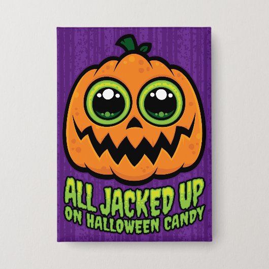 Alle auf Halloween Candy Funny Pumpkin eingeklopft Button (Vorderseite)