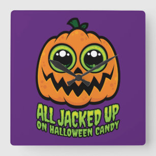 Alle auf Halloween Candy Funny Pumpkin eingeklopft Quadratische Wanduhr