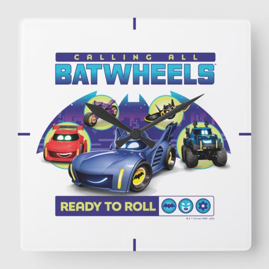 Alle Batwheels™ - Bereit zum Rollen Quadratische Wanduhr (Vorderseite)