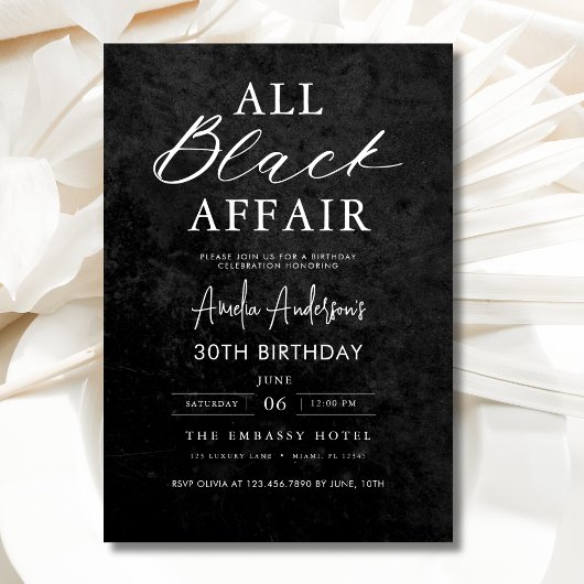 Alle Black Affair Birthday Party Modernes Elegante Einladung