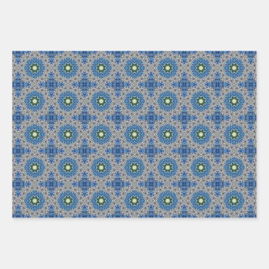 Alle blauen nahtlosen ethnischen Muster Set 1 Geschenkpapier Set (Vorderseite 3)