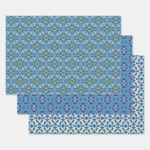 Alle blauen nahtlosen ethnischen Muster Set 7 Geschenkpapier Set
