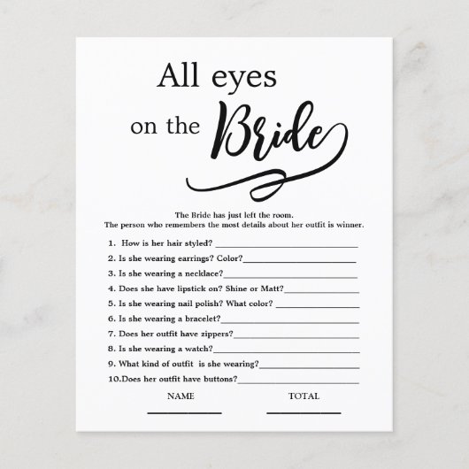 Alle Blicke auf das Bride Simple Brautparty Game (Vorderseite)