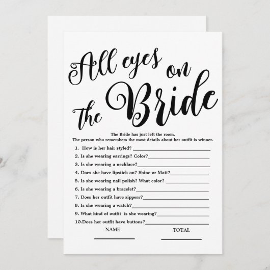 Alle Blicke auf das Bride Simple Brautparty Game Einladung (Vorne/Hinten)