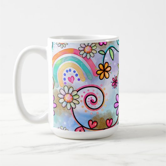 Alle Blume, Herz und Regenbogen Kaffeetasse (Links)