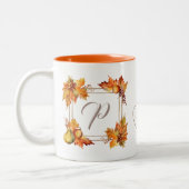 Alle Briefe Moderne Boho Herbstlaubs Monogram Zweifarbige Tasse (Links)