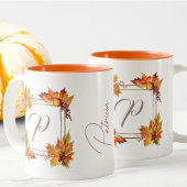 Alle Briefe Moderne Boho Herbstlaubs Monogram Zweifarbige Tasse