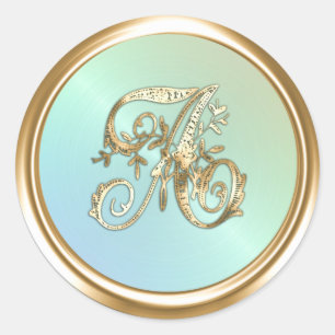 Alle Buchstaben Perlen Gold Verzierte Monogramm Runder Aufkleber
