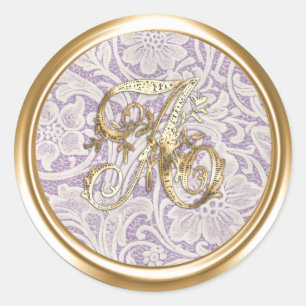 Alle Buchstaben Violett Gold Verziertes Monogramm Runder Aufkleber