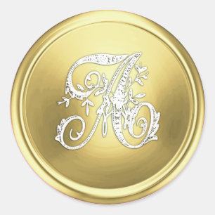 Alle Buchstaben Weiße und Gold Verzierte Initialen Runder Aufkleber