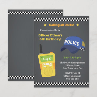 Alle Einheiten Walkie Talkie Kinder Polizei Geburt Einladung