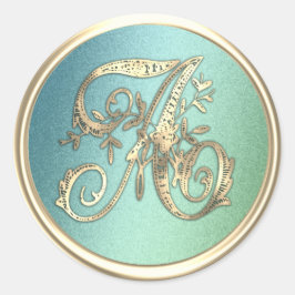 Alle ersten Gold Monogram Blue Green Runder Aufkleber