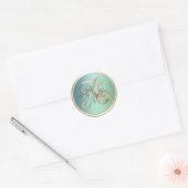 Alle ersten Gold Monogram Blue Green Runder Aufkleber (Umschlag)