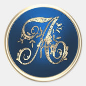Alle ersten Gold Monogram Blue Runder Aufkleber (Vorderseite)
