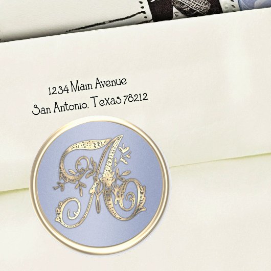 Alle ersten Gold Monogram Hübsch Blue Runder Aufkleber