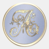Alle ersten Gold Monogram Hübsch Blue Runder Aufkleber (Vorderseite)