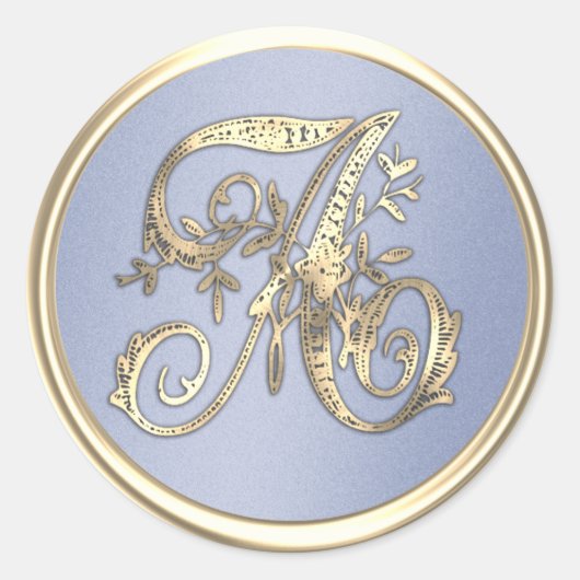 Alle ersten Gold Monogram Hübsch Blue Runder Aufkleber (Vorderseite)