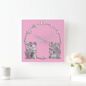 Alle Farben Art Deco Silver Design Quadratische Wanduhr (Zuhause)