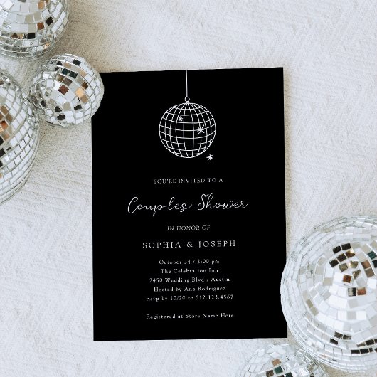 Alle Farben Minimal Disco Ball Black Couples Dusch Einladung