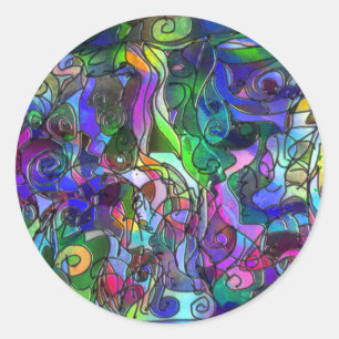 Alle Farben mit Wirbeln und Linien Runder Aufkleber