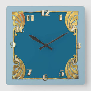 Alle Farben Monoton Art Deco Gold Design Quadratische Wanduhr