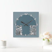 Alle Farbmonotone Art Deco Silver Design Quadratische Wanduhr (Zuhause)