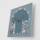 Alle Farbmonotone Art Deco Silver Design Quadratische Wanduhr (Winkel)