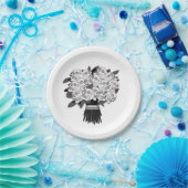 Alle Farbstoffe* Schwarz-Weiß-Rose-Bouquet Pappteller (Party)