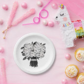 Alle Farbstoffe* Schwarz-Weiß-Rose-Bouquet Pappteller (Party)