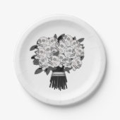 Alle Farbstoffe* Schwarz-Weiß-Rose-Bouquet Pappteller (Vorderseite)