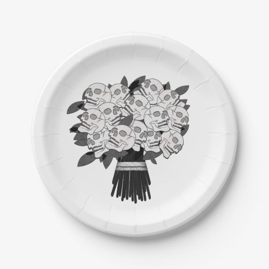 Alle Farbstoffe* Schwarz-Weiß-Rose-Bouquet Pappteller (Vorderseite)