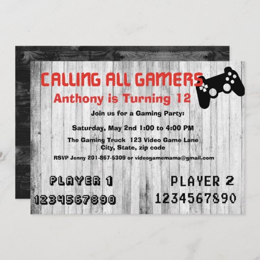 Alle Gamer als Geburtstagsparty eines Videospiels  Einladung (Vorne/Hinten)